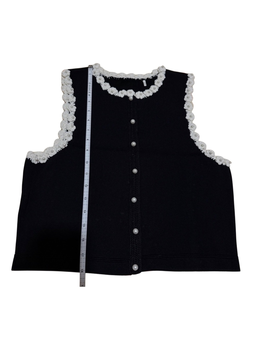 Sandro Black Pearl-Trim Knit Vest ASO IU - Picture 3 of 4